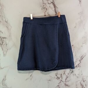 REI Skirt Womens Small Navy Blue Mini Faux Wrap Heathered Stretch Pockets Active